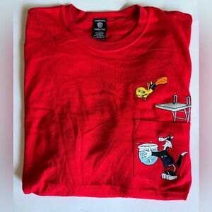 1997 Vintage WB studio Tweety Bird Sylvester Cat Embroidered Red T-shirt size L